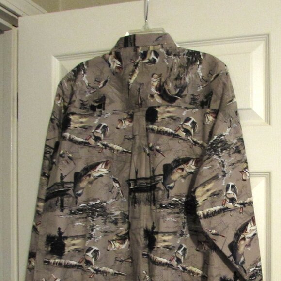 Men's NORTH RIVER OUTFITTERS Long Sleeve Shirt Fishing Reels Size L - Picture 5 of 5